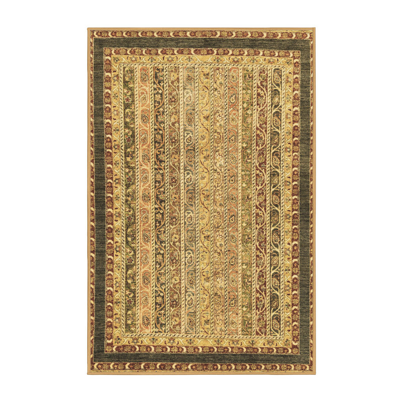 Tapis rayé rectangulaire fabriqué à la machine 7 pi x 9 pi brun