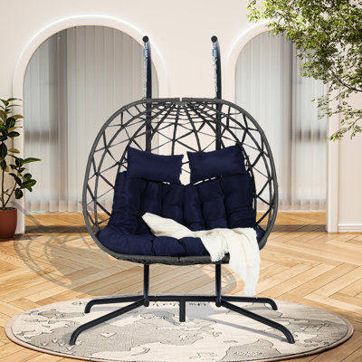Fauteuil double œuf: tissu, structure en fer. Capacité de 600 lb Pour l'extérieur et l'intérieur. Convient aux balançoires suspendues pour patio, chambre à coucher et balcon pour 2 personnes. Support solide, tissé à la main. Balcon, patio.