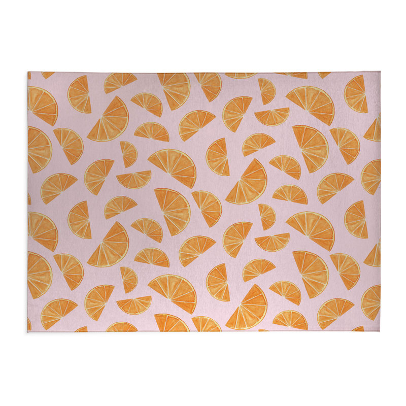 Summer Oranges Lightweight Non-Slip Kitchen Mat, Rectangle 5' x 7', Pink