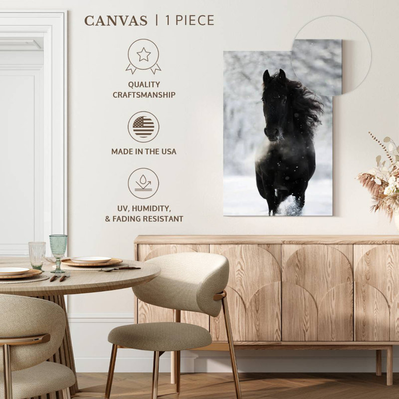 Cheval frison foncé Brampt, H 39 po x l 26 po