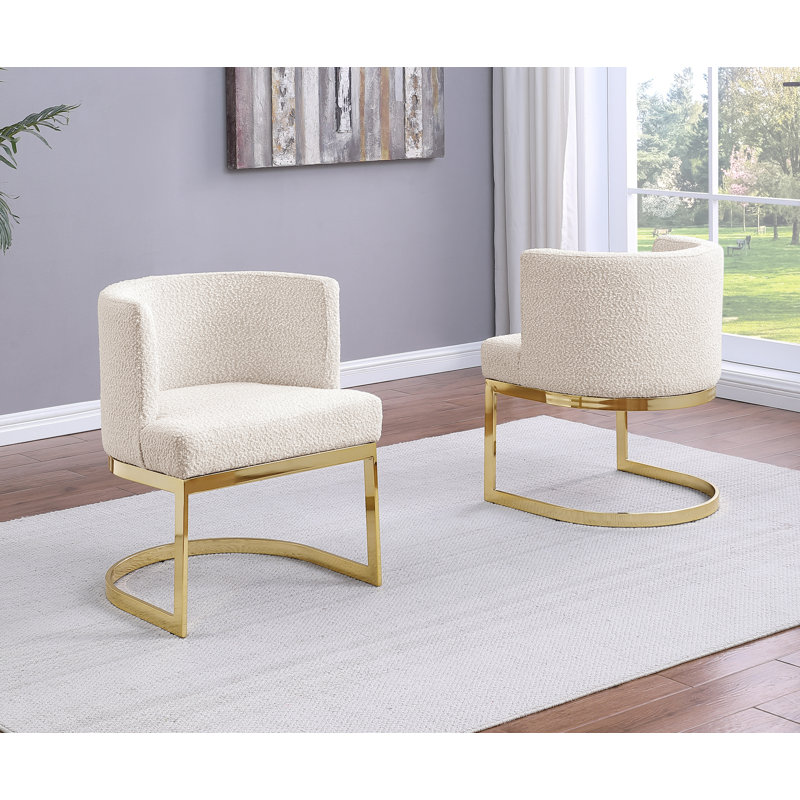 Single Side Chair With Sled Base, Cream, Gold