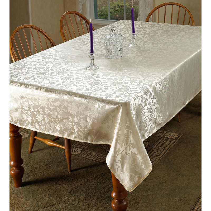 Wiersma European Floral Tablecloth, 70" W x 52" L, Ivory