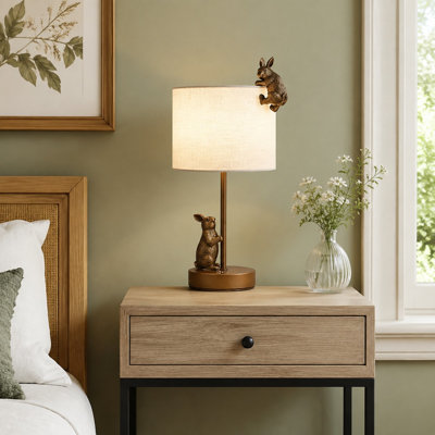 Whimsical 14.5" Antique Bronze Rabbit Table Lamp with 3-Way Dimming and a 7W E26 LED Bulb; Woodland Animal Nightlight for Kids' Bedrooms, Living Rooms, and Nurseries