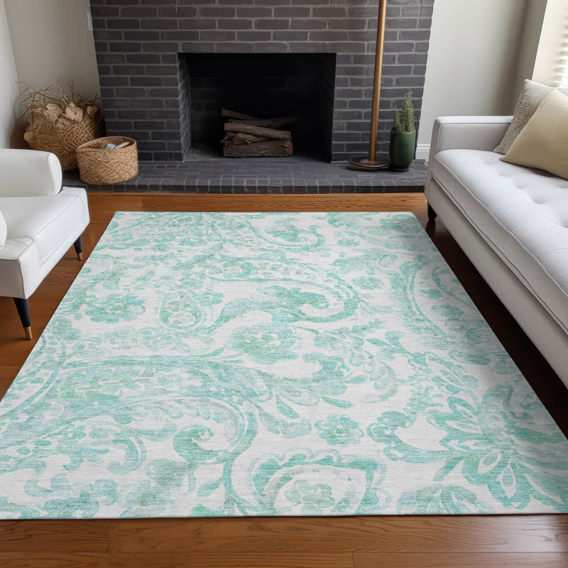 Premium Machine Washable Prisco Turquoise Rug, Rectangle 5' x 7'6"