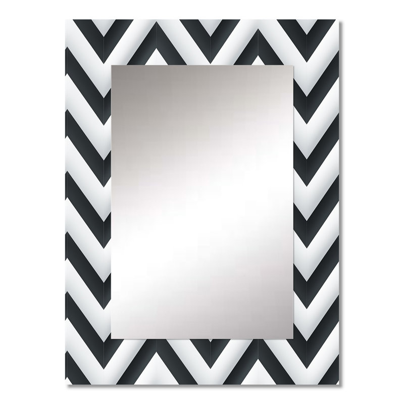 Motif à chevron géométrique neutre blanc gris Izat - miroir à chevron, 32 po x 24 po