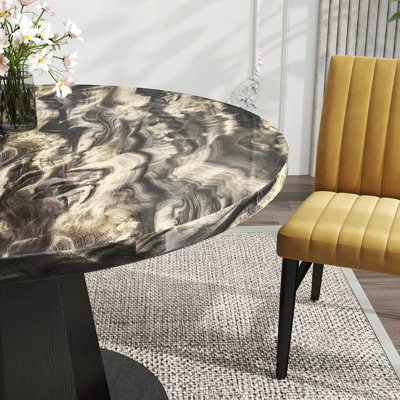 Cavira 5-Piece Modern Dining Set, Black and Gold Faux Marble Dining Table with Four Chairs, Yellow