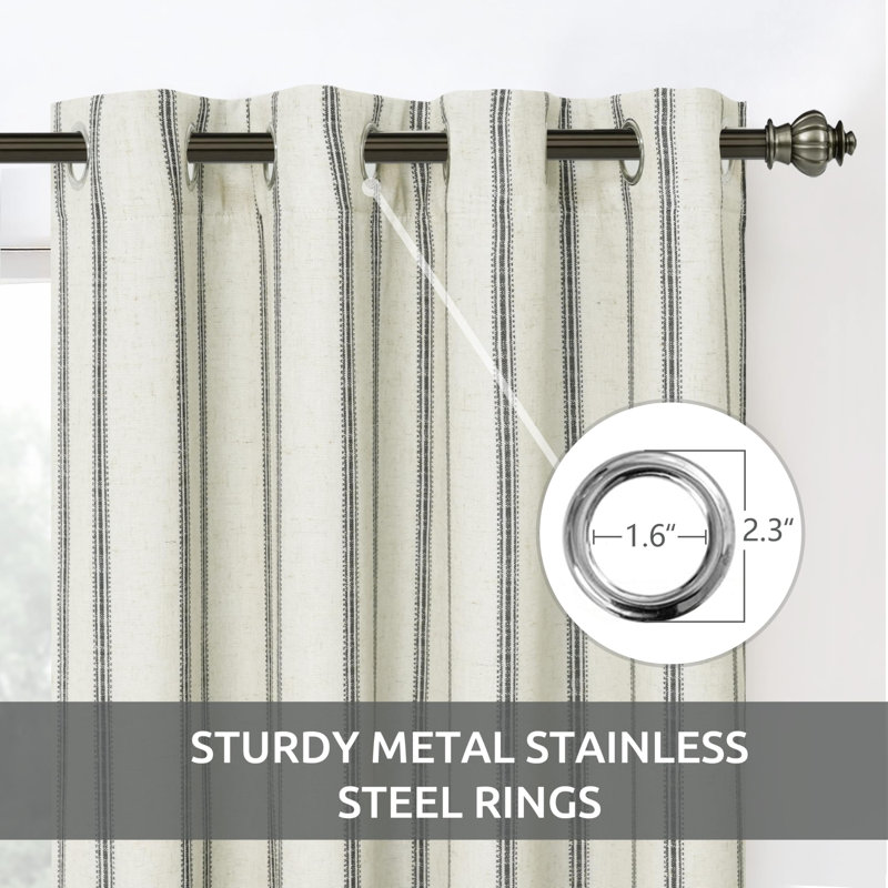 Blackout Curtain Pair, 52" W x 108" L, Navy Stripe/Light Linen
