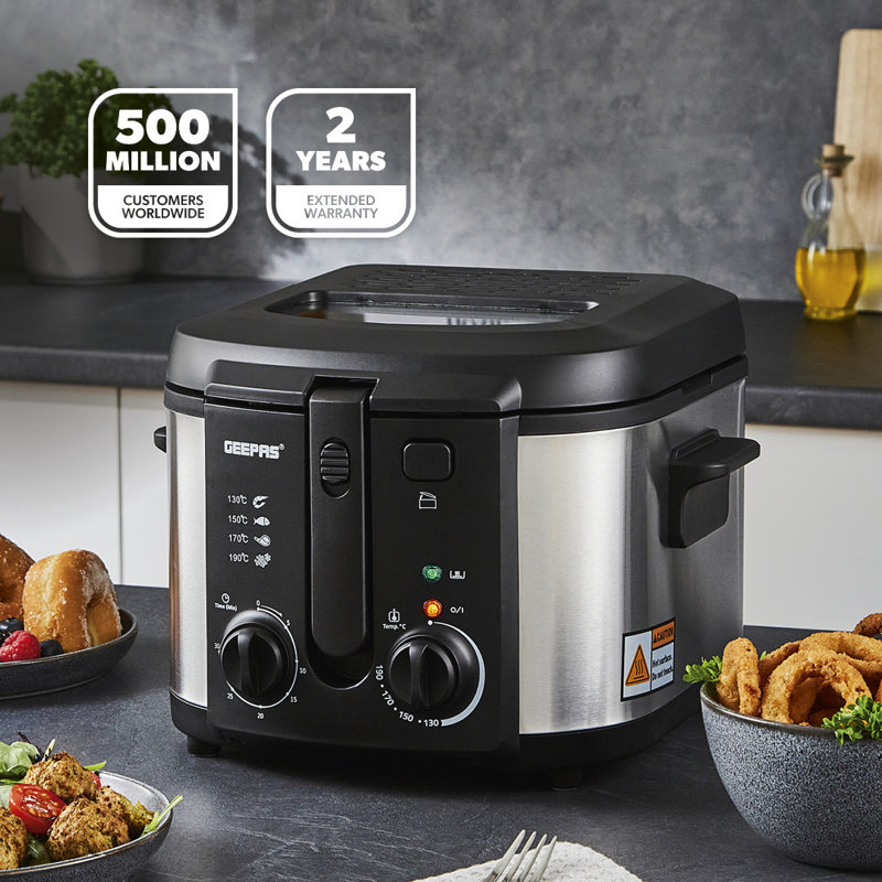GEEPAS Deep Fat Fryer – Adjustable Thermostat, Viewing Window, Cool-Touch Handle, Non-Stick Inner Pot, Indicator Light and Compact to Family-Size Options