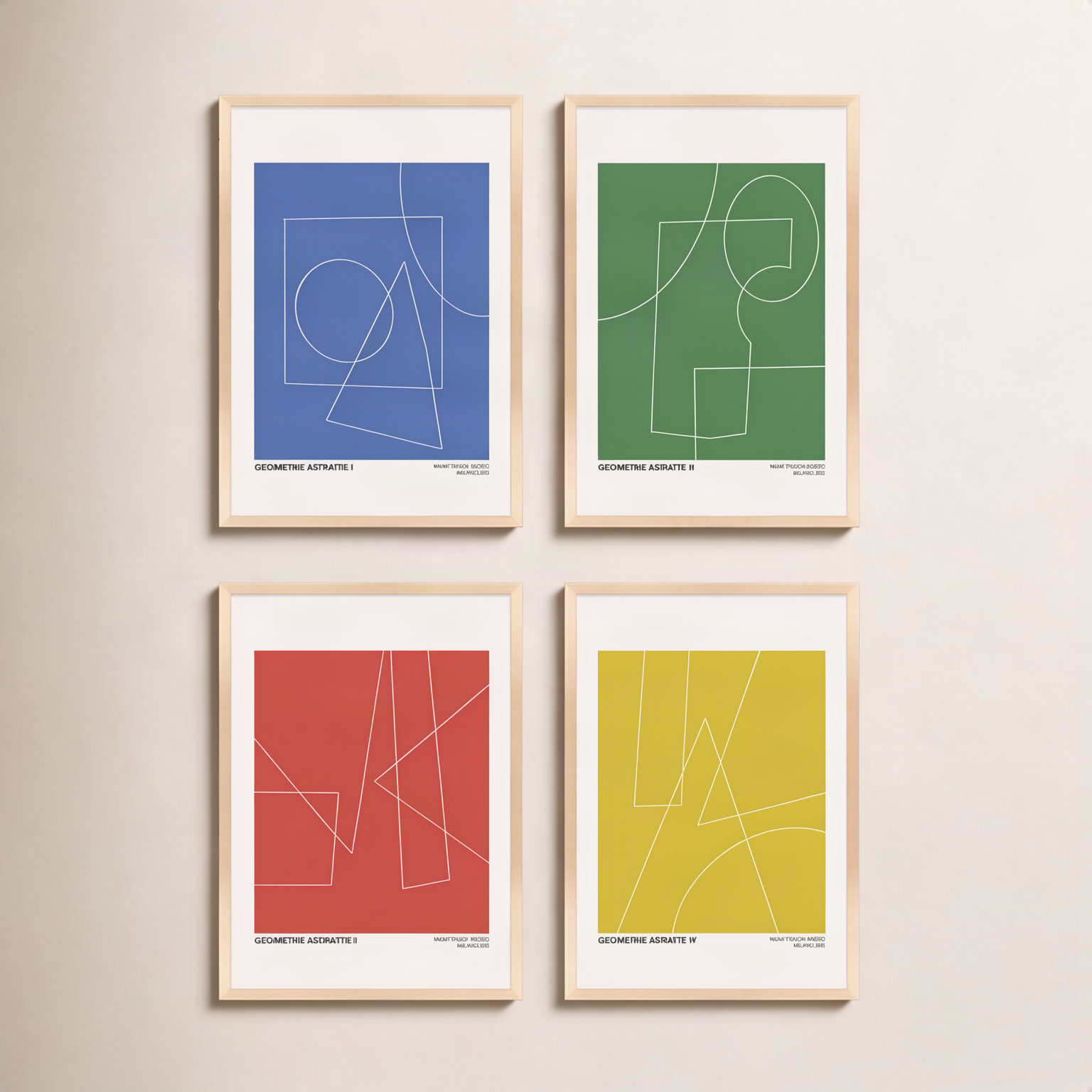 Caila "Geometric Abstraction" 4-Piece Print Set, 25" H x 17.5" W x 1.25"D, Maple