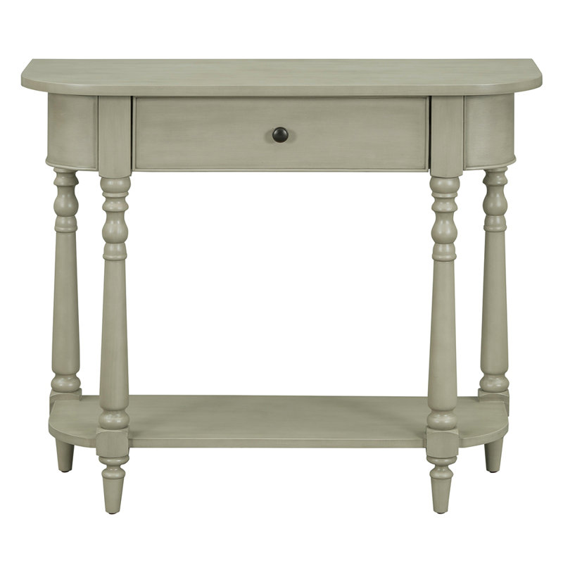 Narrow Console Table with Curved Corner, Retro Entryway Table with Top Drawer and Open Shelf, Sofa Table Console Tables for Entryway, Hallway and Living Room