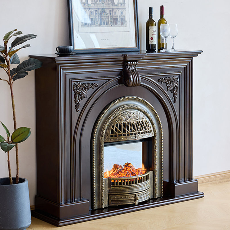 Nut-Brown Solid Wood Electric Fireplace
