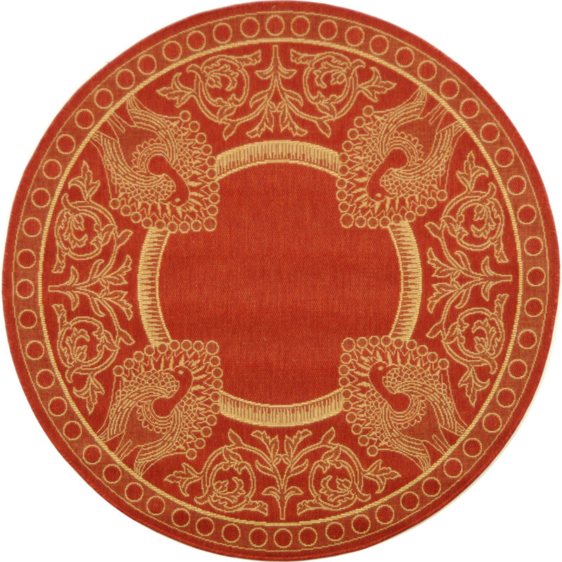 Arneshia Floral Red/Natural Indoor/Outdoor Area Rug, Round 6'7"