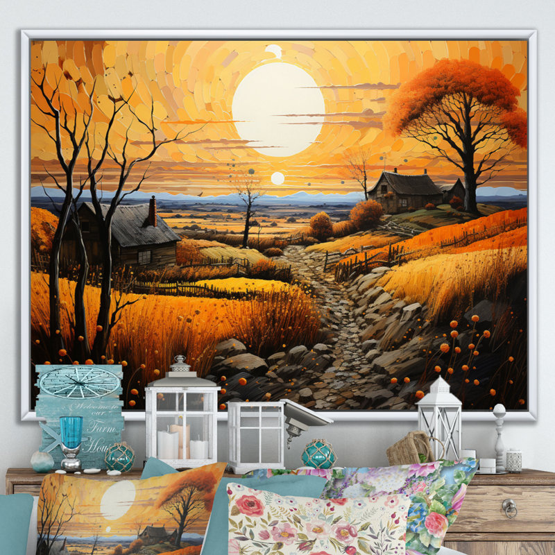«Markyiah Farm Golden Harvest Pastoral II», reproduction, H 16 po x l 32 po, Cadre flottant blanc