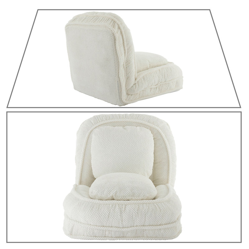 Modern Stylish Polyester Fabric Upholstered Convertible Futon Chair Bed, White Polyester