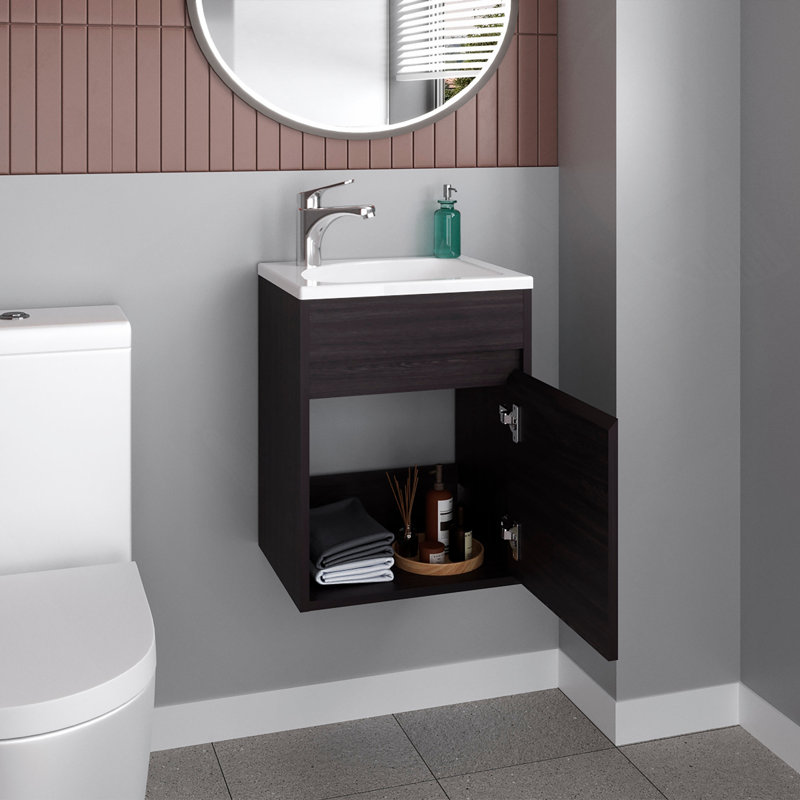 Meuble-lavabo Furman avec porte simple et tablette ouverte, Noir
