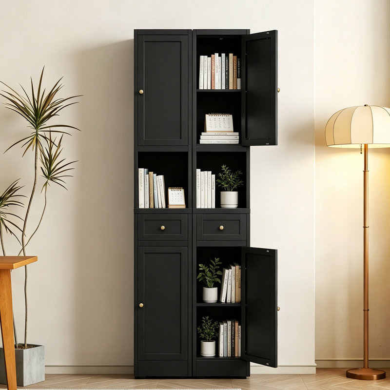71" H Tall Bathroom Storage Cabinet, Black