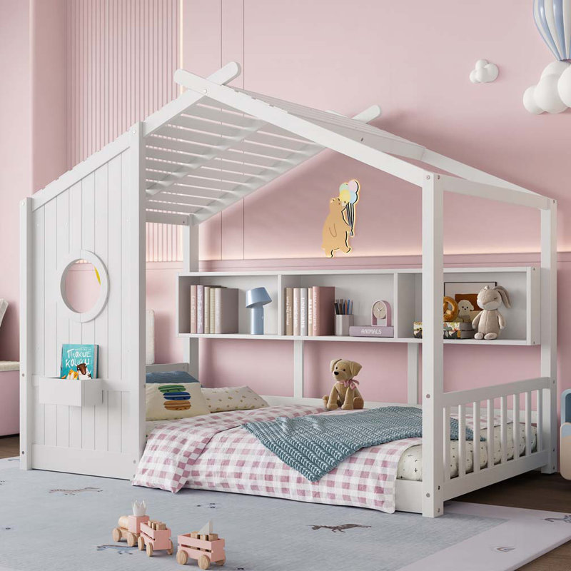 Lit de rangement avec tablette de rangement, Simple, Blanc