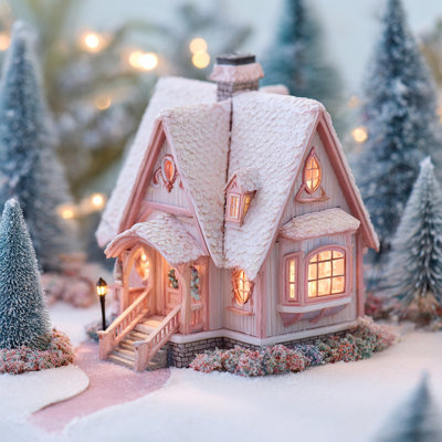 Pink Winter Cottage III Wrapped Canvas Wall Art