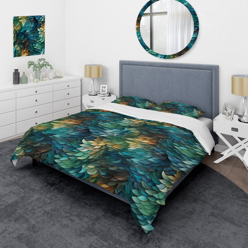 Ensemble de housse de couette Emerald and Blue Mosaic Symphony I, Housse de couette simple + 1 taie décorative stan