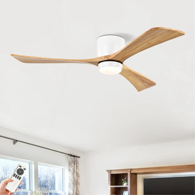 Ventilateur de plafond moderne en bois massif de 52 po à 3 pales avec télécommande et ensemble d'éclairage