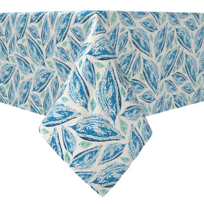 Fabric Textile Products, Inc. Rectangular Tablecloth, 100% Cotton, 60X84", Mosaic Style Leaves Blue