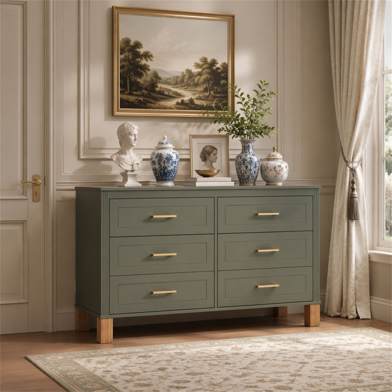 Commode double 6 tiroirs, Olive