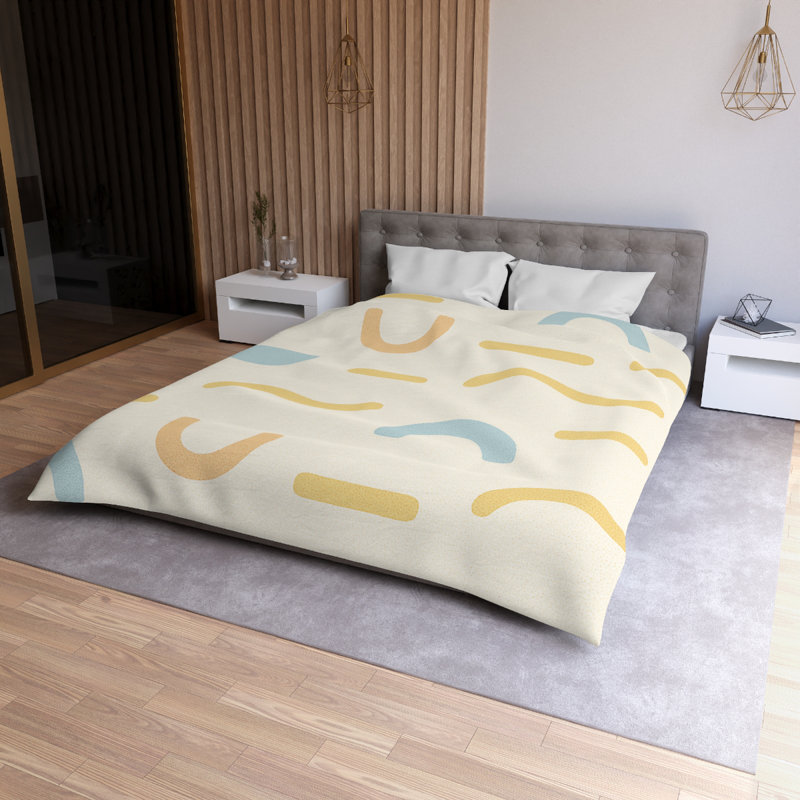 Microfiber Duvet Cover Boho Style, Design 87, Queen Duvet Cover, Cream