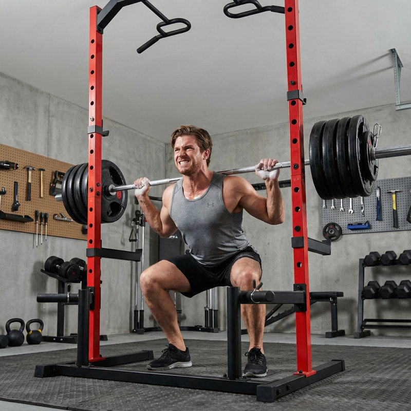 Heavy-Duty Power Rack Squat Cage - 800 LBS Capacity Multi-Function Home Gym System With Pull-Up Bar