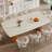 Dining Table With Unique Travertine Slab Top And Semi-Circular Stripe Base （1 item 2 packages）