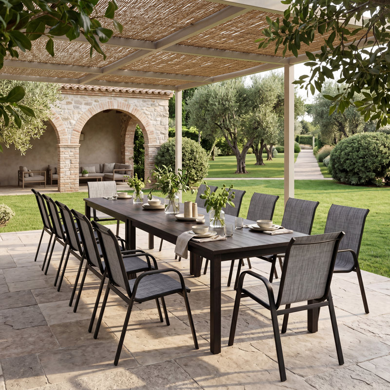 Outdoor Stackable Garden Patio Dining Armchairs with PVC-coated polyester Seat, 4, Grey
