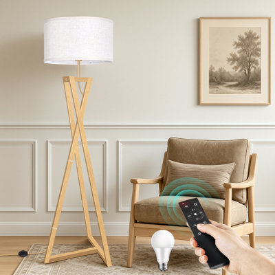 Lampe sur pied en bois massif 60,24 "avec lumières personnalisées avec interrupteur au pied et télécommande