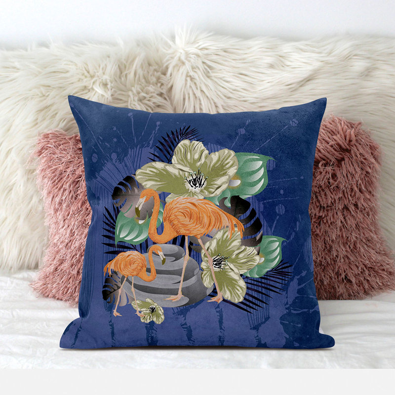 Housse de coussin intérieur / extérieur Flamingo, 16 po x 16 po, Vert / noir / bleu