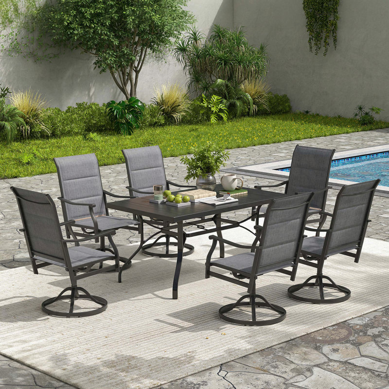 Set of 2 360° Swivel Patio Dining Chairs with Padded PVC-coated polyester Fabric, Dark Gray