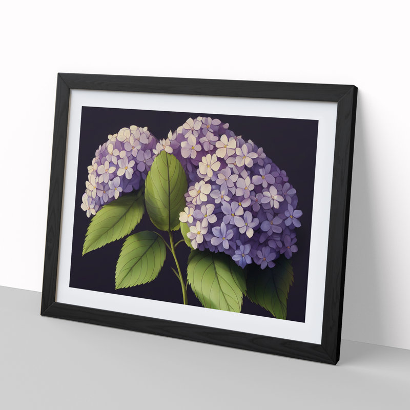 Lively Hydrangea Flowers 1 Piece Single Picture Frame Wall Art, 25cm H x 34cm W, Black