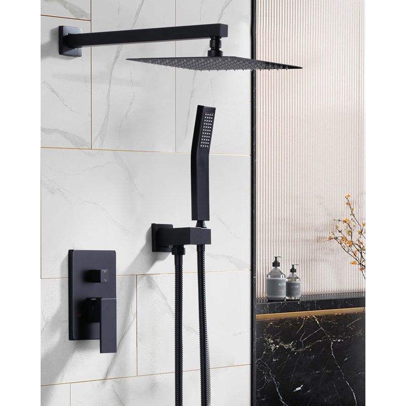 2-Spray 10 In. Wall Mounted Shower System Square Rain Shower Head And Handheld Shower With 1.8 GPM Rough-In Valve Included