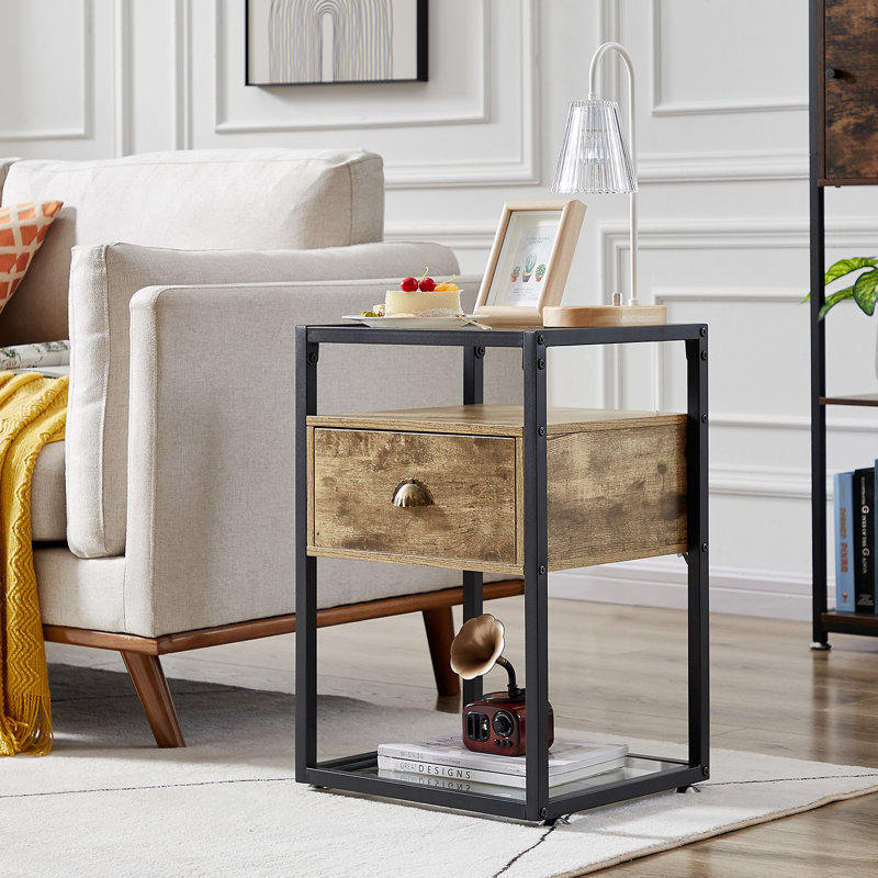 Alsa 23.6" Tall Glass Nightstand Hollow out 3 Tier Storage Cabinet with Drawers for Bedroom Living Room, Gray