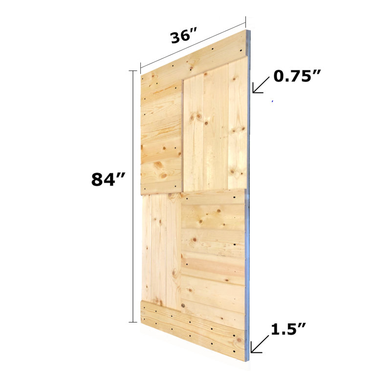 Unfinished Pine Paneled Sliding Barn Door with Track Kit