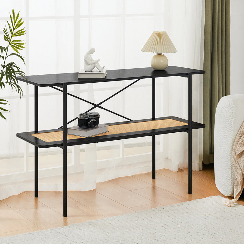 Console Table with Open Rattan Shelf Storage