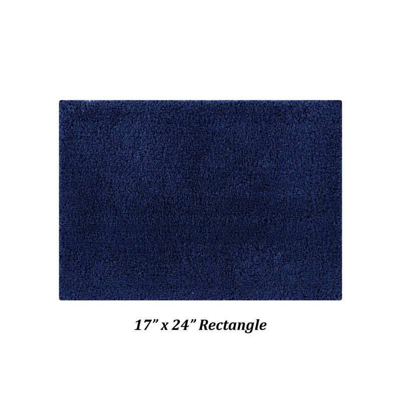 Micro 100% Polyester Solid Pattern Tufted Machine Washable Bathroom Rug, 17" x 24" Rectangle, Navy