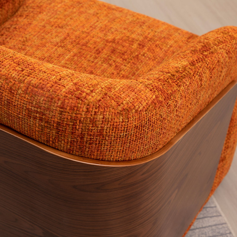 Broderic Swivel Barrel Chair, Orange Linen