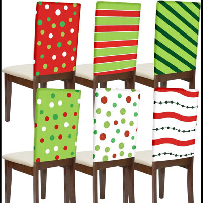 Moukeren Set Of 6 Christmas Dining Chair Covers Green Red Christmas Chair Back Covers Xmas Chair Protector Slipcovers Washable Winter Dining Room Seat Covers For Home Hotel Kitchen Decorations