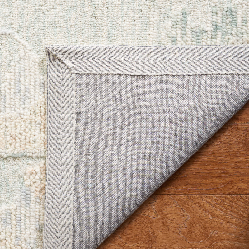 Portville Abstract Hand Tufted Wool Cotton Floral Rug in Gray/Beige, Rectangle 5' x 8'