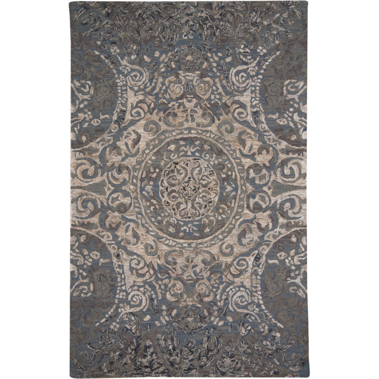 Mooney  Abstract Handmade Tufted 2' x 3' Wool Blue/Beige Area Rug