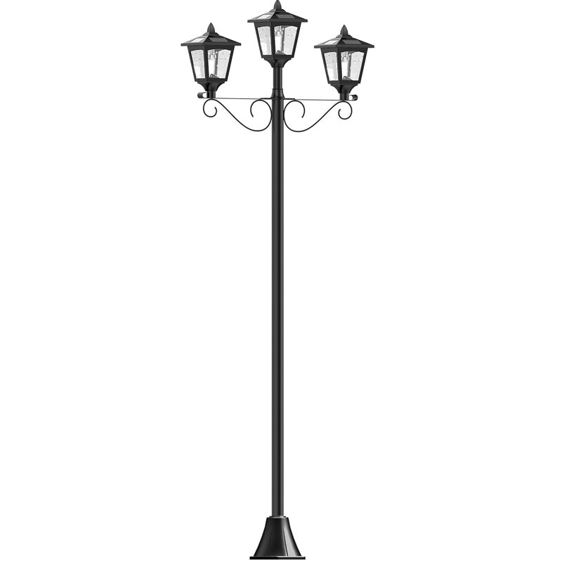 72" Triple-Head Solar Lamp Post Light Outdoor with Auto Dusk-to-Dawn Sensor