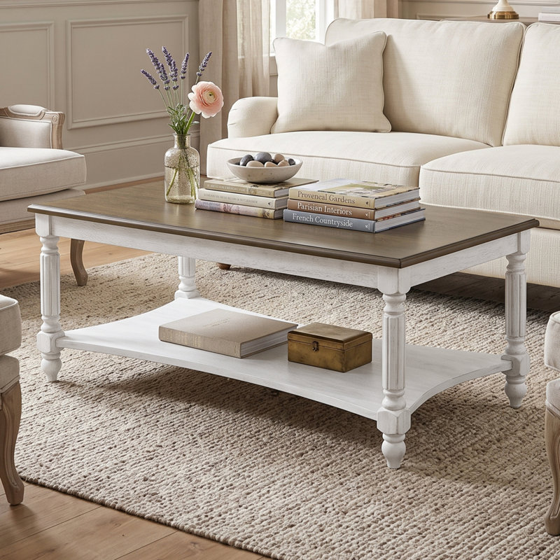 Branham Solid Wood Rectangular Coffee Table, Antique Oak/Antique White