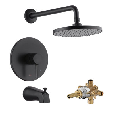 Euro Collection Shower Trim System: 8" Round Shower Head, Single Handle Set, Tub Spout & Rough-in Valve Included - Oil Rubbed Bronze
