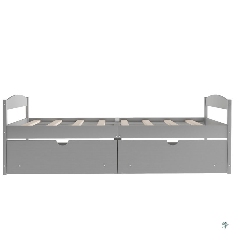 Lit plateforme simple avec deux tiroirs, Gris