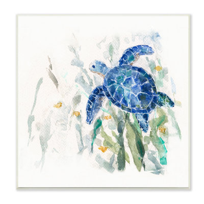Magnifique tortue de mer bleue nageant dans les plantes par Sally Swatland - Peinture