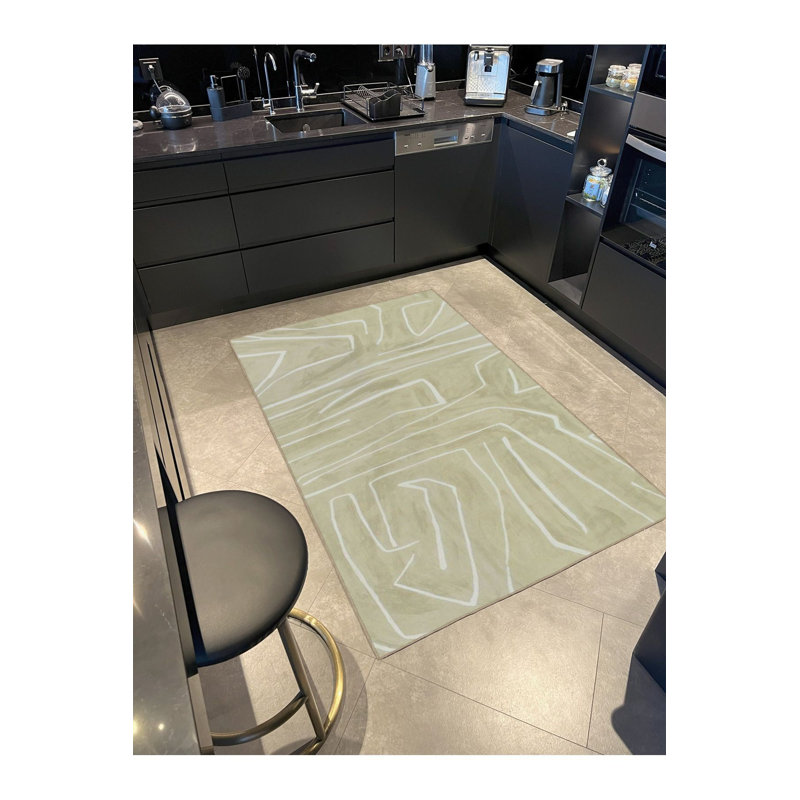 Tapis tissé rectangulaire vert clair lavable à la machine, Sous-tapis rond 3 pi 3 po inclus