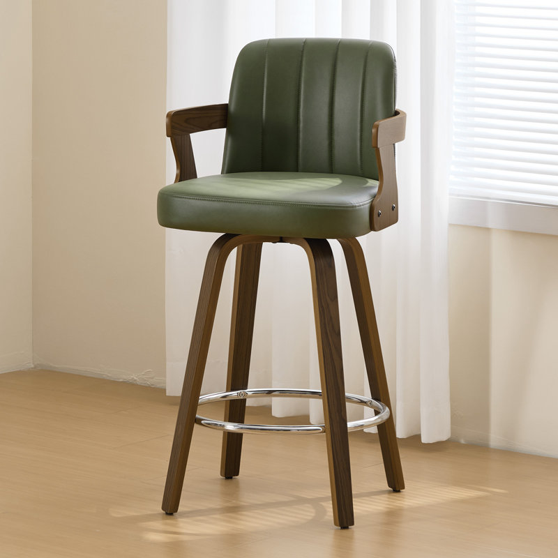26" Upholstered Swivel Counter & Bar Stool with Armrest, Dark Green, Counter Stool (26" Seat Height)